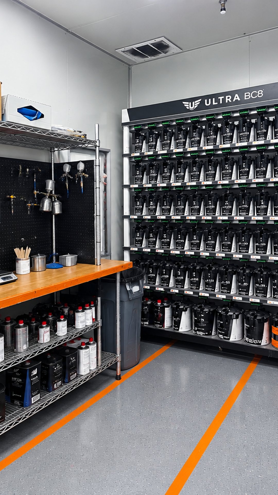 Sherwin-Williams Ultra BC8 paint mixing station in the No Limit Auto Body paint room